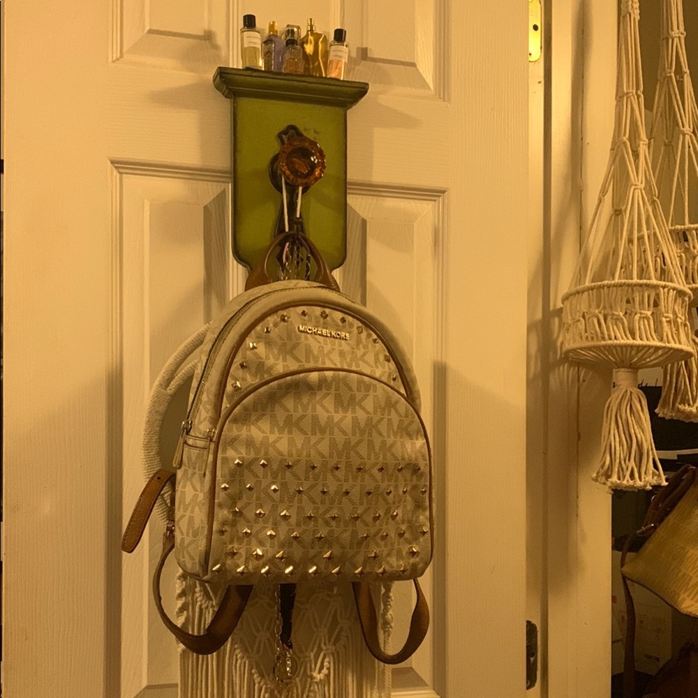 Michael Kors Cream Studded MK Logo Mini Backpack